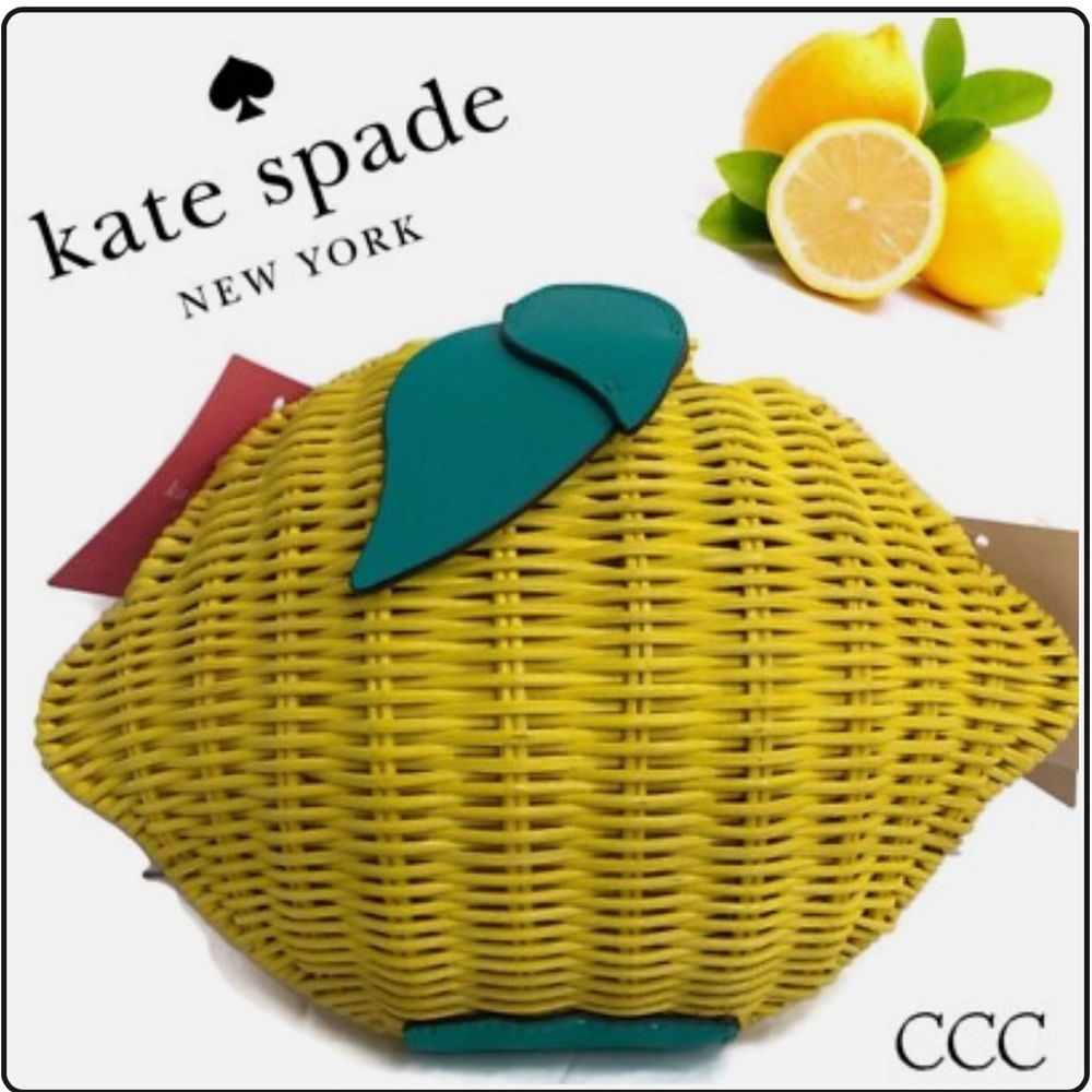 Kate Spade Picnic Perfect Lemon Crossbody Wicker & Leather Bag Yellow NEW